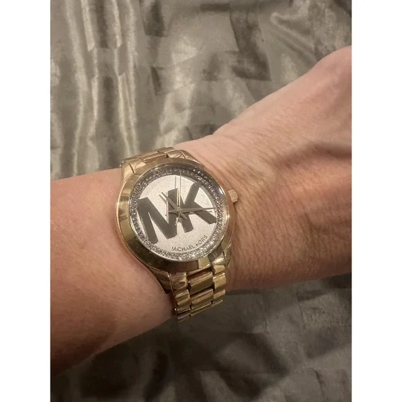 Michael Kors MK-3549 Watch Rose Gold Logo Dial Crystal 5 ATM Stainless SteelRARE - Picture 2 of 10